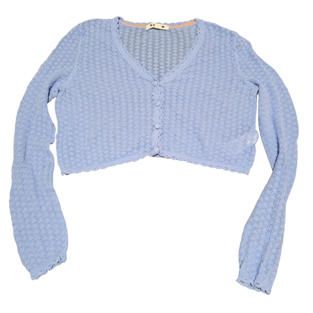 Light Blue Crochet Crop Cardigan Sweater